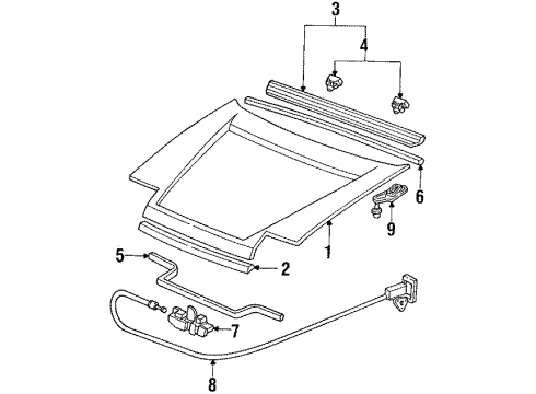 1988 Honda Prelude Hood & Components Lock Assembly, Hood Diagram for 74120-SF1-013