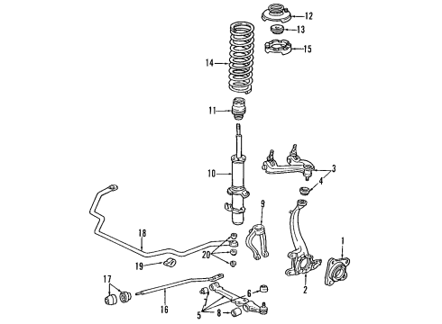 1995 Acura TL Front Suspension Components, Lower Control Arm, Upper Control Arm, Stabilizer Bar Bush, Stabilizer Holder Diagram for 51306-SW3-J01