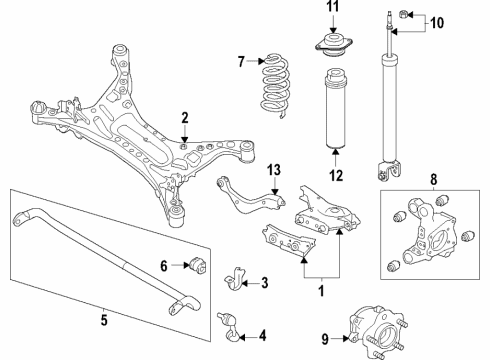2020 Nissan Sentra Rear Suspension, Lower Control Arm, Stabilizer Bar, Suspension Components Rod-Connecting, Rear Stabilizer Diagram for 54618-6LB1A