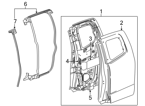 2019 GMC Canyon Rear Door & Components, Exterior Trim Door Weatherstrip Diagram for 84234302