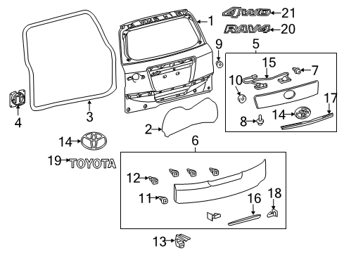 2010 Toyota RAV4 Back Door & Components, Exterior Trim Trim Cover Screw Diagram for 93540-A4016