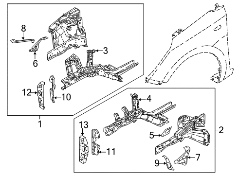 2020 Hyundai Accent Structural Components & Rails Bracket Assembly-Fender & Bumper Mounting Diagram for 64577-F9000