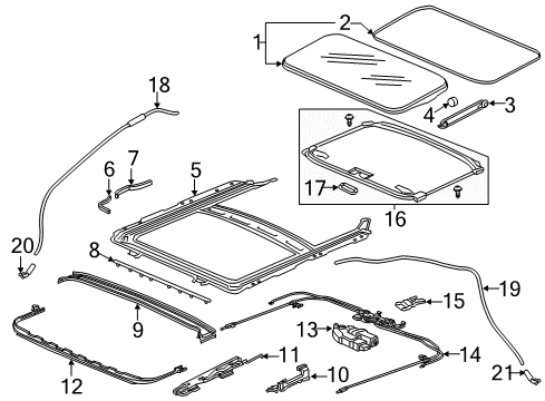 2018 Acura RLX Sunroof Deflector Assembly Diagram for 70500-TY2-A01