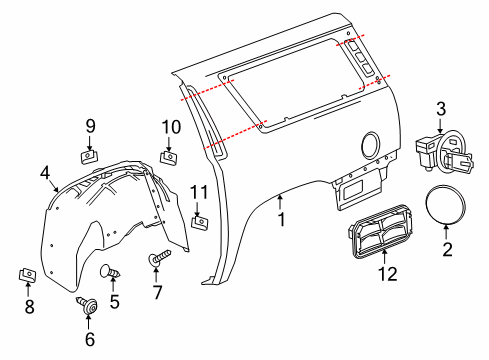 2018 Chevrolet Suburban Quarter Panel & Components Wheelhouse Liner Diagram for 22806444