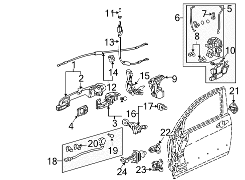 2007 Honda Accord Rear Door Actuator Assembly, Door Lock Diagram for 72155-SDA-A11