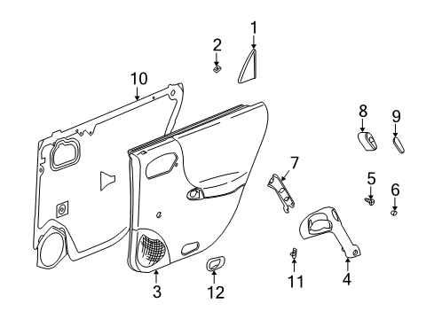 2000 Saturn LS2 Rear Door Corner Cover Retainer Diagram for 90560163