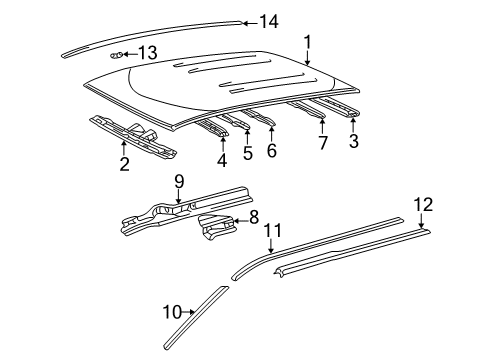 2000 Toyota Sienna Roof & Components, Exterior Trim Weatherstrip, Roof Side Rail, LH Diagram for 62382-08010