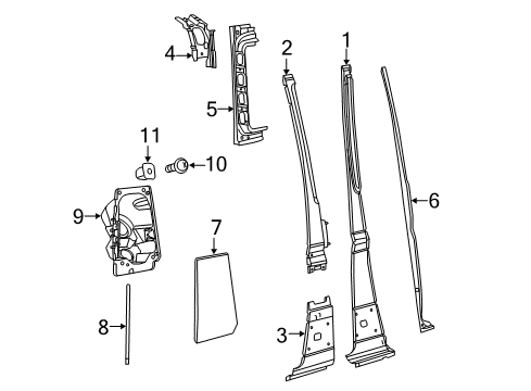 2019 Ram ProMaster 3500 Center Pillar REINFMNT-B-Pillar Diagram for 68196144AA