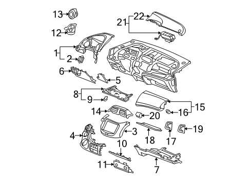 2010 Honda Fit Cluster & Switches, Instrument Panel Garnish, Switch Diagram for 77205-TF0-G01