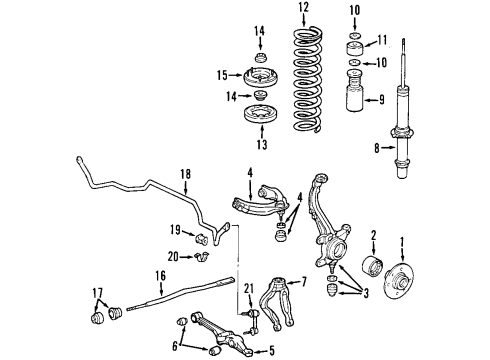 2000 Honda Accord Front Suspension Components, Lower Control Arm, Upper Control Arm, Stabilizer Bar Bush, Stabilizer Holder Diagram for 51306-S87-A01