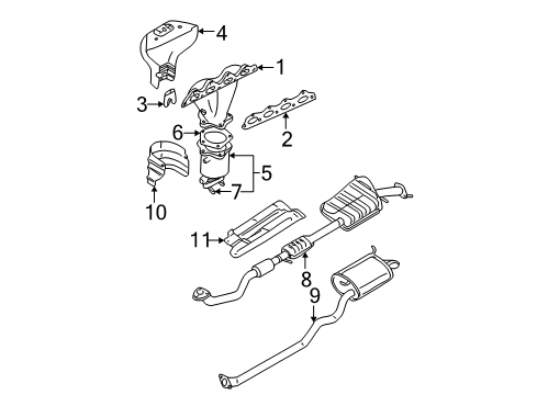 2004 Hyundai Santa Fe Exhaust Components, Exhaust Manifold Manifold Catalyst Case Assembly Diagram for 28530-38780