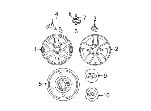 2009 Hyundai Tucson Wheels, Covers & Trim 16X6.5 Aluminum Wheel Rim Diagram for 52910-2E710