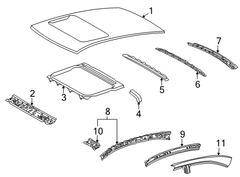 2012 Lexus HS250h Roof & Components Reinforcement Sub-Assy, Roof Panel, Rear Diagram for 63142-75010