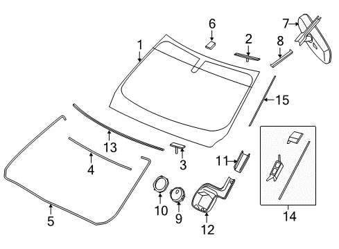 2013 Infiniti JX35 Windshield Glass, Reveal Moldings Mirror Assy-Inside Diagram for 96321-2Y900