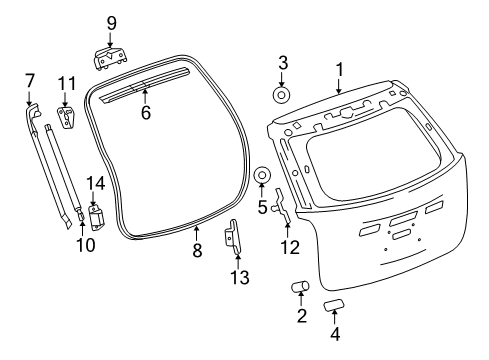 2017 GMC Terrain Lift Gate Lift Cylinder Upper Bracket Diagram for 23415390