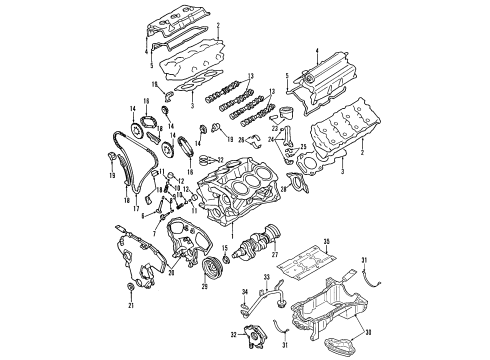 2004 Nissan Pathfinder Engine Parts, Mounts, Cylinder Head & Valves, Camshaft & Timing, Oil Pan, Oil Pump, Crankshaft & Bearings, Pistons, Rings & Bearings, Variable Valve Timing Rocker Cover Gasket Diagram for 13270-8J102