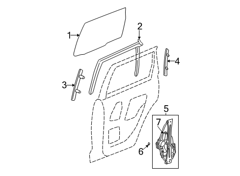 2002 Chrysler PT Cruiser Front Door Channel-Rear Door Glass Lower Diagram for 5027345AD