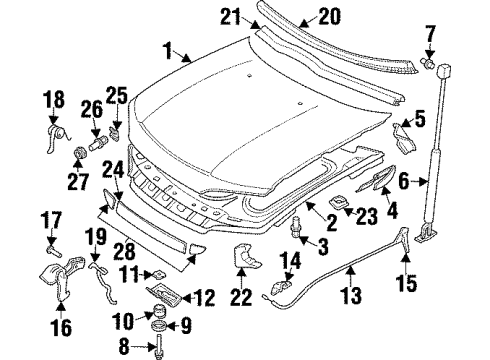 1999 Cadillac Catera Hood & Components, Exterior Trim Insulator Retainer Diagram for 13265959