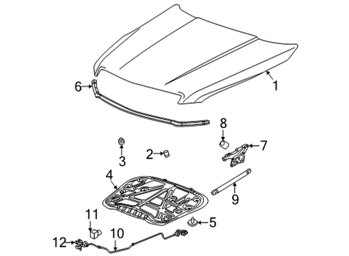 2022 Cadillac CT4 Hood & Components Hood Diagram for 84782304