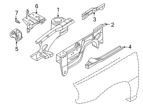 2001 Kia Rio Structural Components & Rails Engine Mounting Bracket Diagram for 0K2A153250A