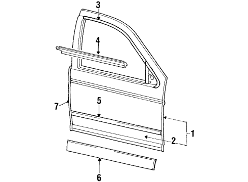 1991 Ford Taurus Front Door & Components, Exterior Trim Body Side Molding Diagram for E9DZ5420938D9G