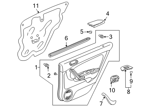 2004 Acura TSX Front Door Armrest Assembly, Left Rear Door (Graphite Black) (Leather) Diagram for 83752-SEA-J31ZA