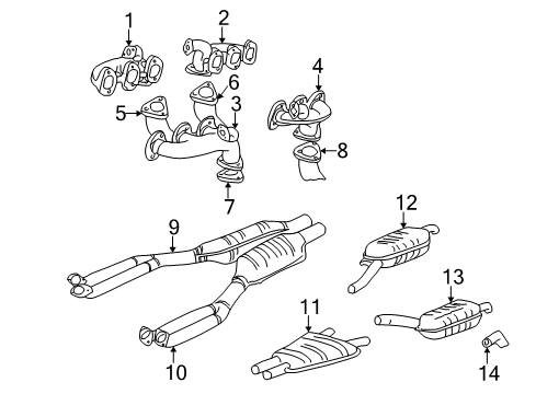 1995 BMW 750iL Exhaust Components Driver Side Exhaust Pipe Diagram for 18301741765
