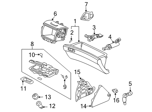 2004 Honda Accord Instrument Panel Components Damper Assembly, Glove Box Diagram for 77530-SDA-A02
