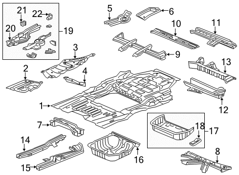 2014 Honda Odyssey Pillars, Rocker & Floor - Floor & Rails Panel Set, Floor Diagram for 04655-TK8-A70ZZ