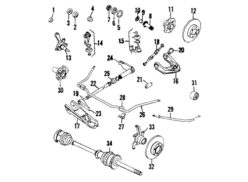 1984 Nissan 720 Front Suspension Components, Lower Control Arm, Upper Control Arm, Stabilizer Bar, Wheels & Trim BUSHING-Rod Diagram for 54476-F0200