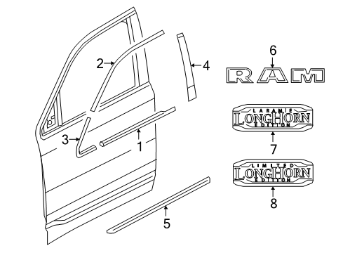 2022 Ram 1500 Exterior Trim - Front Door Day Light Opening Diagram for 68285789AG