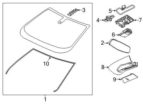 2020 Chevrolet Traverse Windshield Glass, Reveal Moldings Bracket Diagram for 23469930