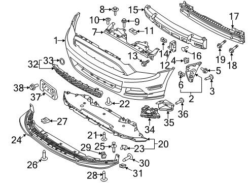 2014 Ford Mustang Front Bumper Side Bracket Screw Diagram for -W611103-S424