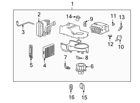 2001 Kia Optima A/C Evaporator Components EVAPORATOR & Blower Diagram for 9760138050