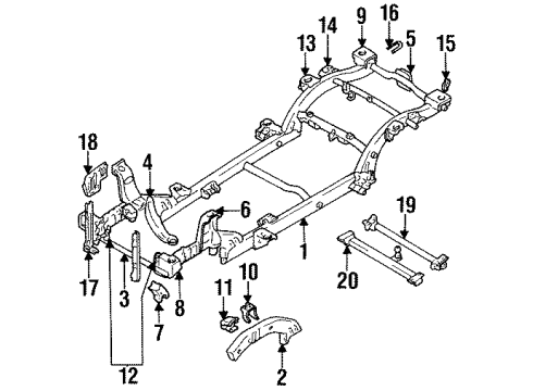 1991 Geo Tracker Frame & Components Bracket, Front Differential Carrier Diagram for 30000333