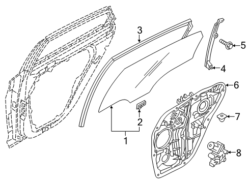 2015 Hyundai Sonata Rear Door - Glass & Hardware Run-Rear Door Window Glass, LH Diagram for 83530-C2000