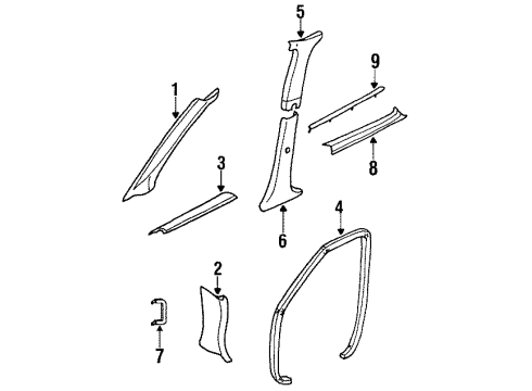 1995 Nissan Quest Interior Trim - Pillars, Rocker & Floor GARNISH Assembly-Front Pillar, L Diagram for 76912-0B001