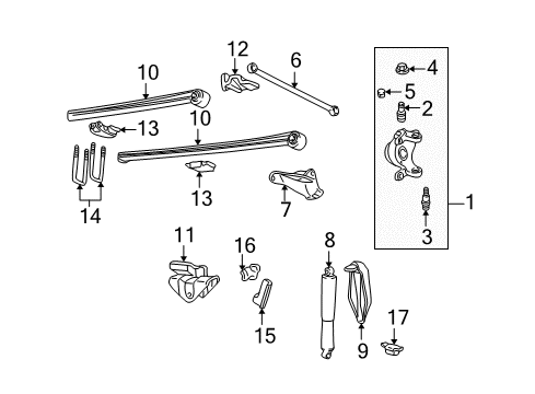 2001 Ford Excursion Front Suspension Components, Stabilizer Bar, Wheel Bearings Shock Diagram for AU2Z-18V124-BL