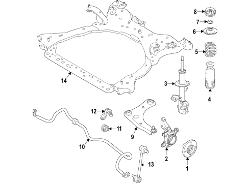 2021 Nissan Kicks Front Suspension Components, Lower Control Arm, Stabilizer Bar Knuckle Spindle-LH Diagram for 40015-5RY0A
