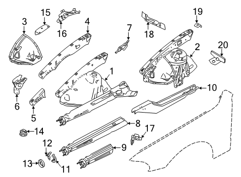 2000 BMW M5 Structural Components & Rails Section Of Left Front Wheel Housing Diagram for 41148203423