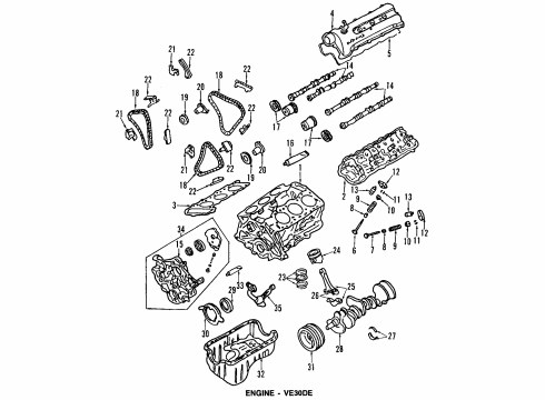 1992 Nissan Maxima Engine Parts, Mounts, Cylinder Head & Valves, Camshaft & Timing, Oil Pan, Oil Pump, Crankshaft & Bearings, Pistons, Rings & Bearings Engine Mounting Insulator , Rear Left Diagram for 11320-96E20