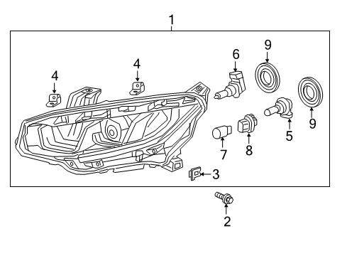 2018 Honda Civic Headlamps Headlight Assembly, Passenger Side Diagram for 33100-TEG-A01