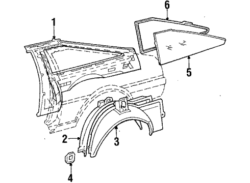 1986 Toyota Corolla Quarter Panel - Inner Components Joint Diagram for 76653-12031