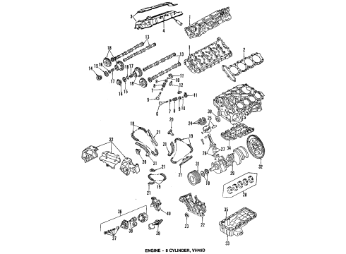 1996 Infiniti Q45 Engine Parts, Mounts, Cylinder Head & Valves, Camshaft & Timing, Oil Pan, Oil Pump, Crankshaft & Bearings, Pistons, Rings & Bearings Rocker-Valve Diagram for 13257-60U06