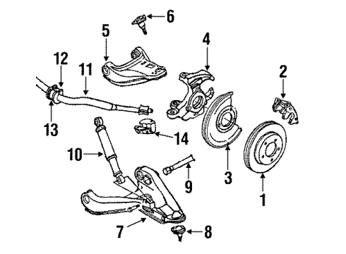 1988 GMC S15 Jimmy Front Suspension Components, Drive Axles, Lower Control Arm, Upper Control Arm, Stabilizer Bar, Torsion Bar Shield-Front Brake Disc Splash-LH Diagram for 14047281