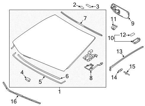 2019 Lexus LS500 Windshield Glass, Reveal Moldings Mirror Assembly, Inner Rear Diagram for 87810-0WT30