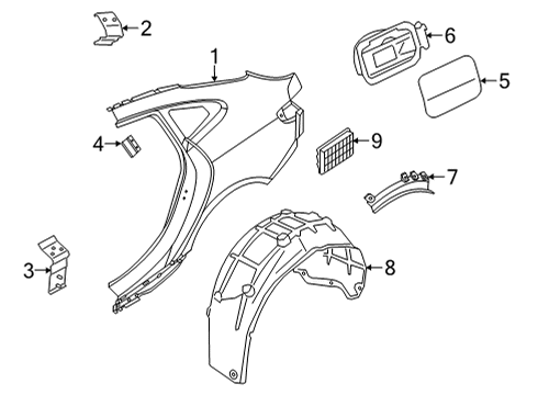 2022 BMW 228i xDrive Gran Coupe Quarter Panel & Components LEFT REAR SIDE PANEL Diagram for 41219498457