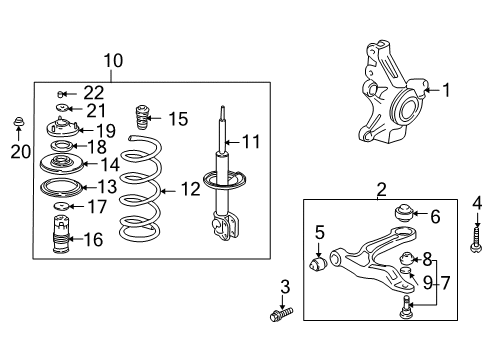 2004 Honda Pilot Front Suspension Components, Lower Control Arm, Stabilizer Bar Rubber, Front Bump Stop Diagram for 51722-S3V-A01