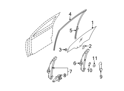 2010 Hyundai Accent Front Door Run-Front Door Window Glass LH Diagram for 82530-1E000