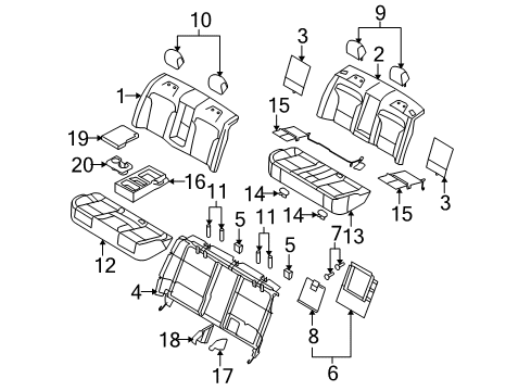 2010 Lincoln MKS Heated Seats Armrest Assembly Diagram for AA5Z-5467112-DA